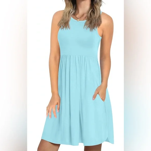 LONGYUAN Summer Dress - Stretchy Sun Dress Tank Dresses with Pockets - Picture 1 of 5